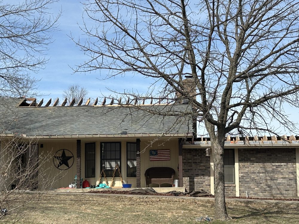 Storm and roof damage restoration jobsite in the DFW area